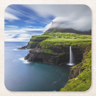 Waterfalls Faroe Islands, Denmark Square Paper Coaster