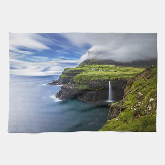 Waterfalls | Faroe Islands, Denmark Tea Towel (Horizontal)
