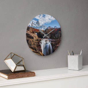Waterfalls Fitz Roy Mountain, Argentina Large Clock