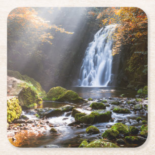 Waterfalls Gleno, Northern Ireland Square Paper Coaster