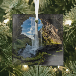 Waterfalls   Icelandic Waterfall Glass Tree Decoration