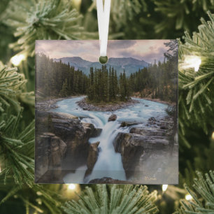Waterfalls Jasper National Park, Canada Glass Tree Decoration