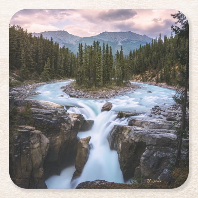 Waterfalls | Jasper National Park, Canada Square Paper Coaster (Front)