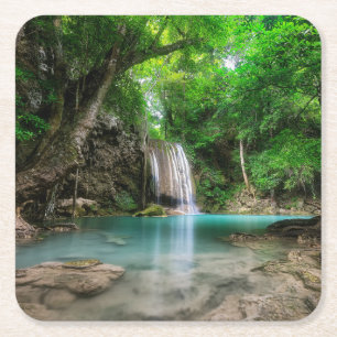 Waterfalls Kanchanaburi, Thailand Square Paper Coaster