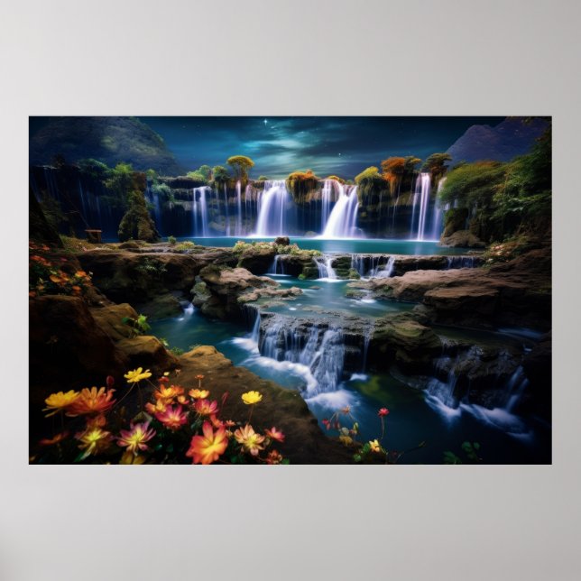 Waterfalls Landscape Calm Nature Poster (Front)