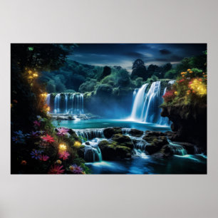 Waterfalls Landscape Calm Nature Poster