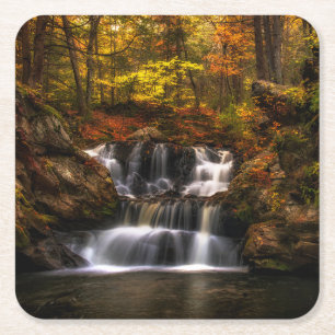 Waterfalls New England Connecticut Square Paper Coaster