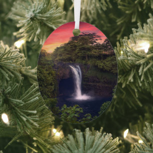 Waterfalls   Rainbow Falls, Hilo, Hawaii Metal Tree Decoration