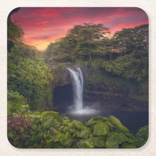 Waterfalls   Rainbow Falls, Hilo, Hawaii Square Paper Coaster