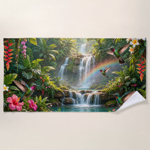 Waterfalls Rainbow Hummingbirds Tropical Hideaway Beach Towel