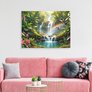 Waterfalls Rainbow Hummingbirds Tropical Hideaway Canvas Print