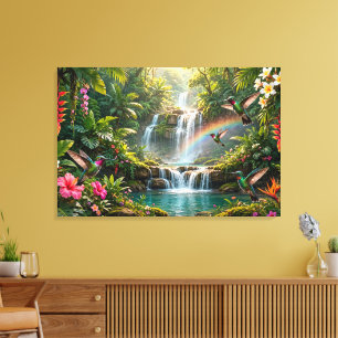 Waterfalls Rainbow Hummingbirds Tropical Hideaway Canvas Print