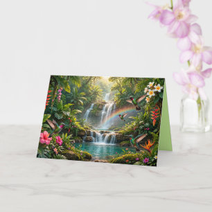 Waterfalls Rainbow Hummingbirds Tropical Hideaway Card