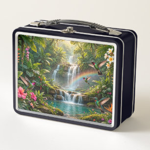 Waterfalls Rainbow Hummingbirds Tropical Hideaway Metal Lunch Box
