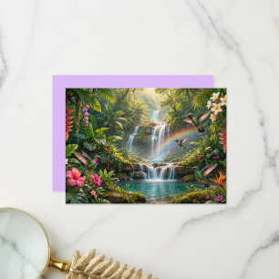 Waterfalls Rainbow Hummingbirds Tropical Hideaway Thank You Card