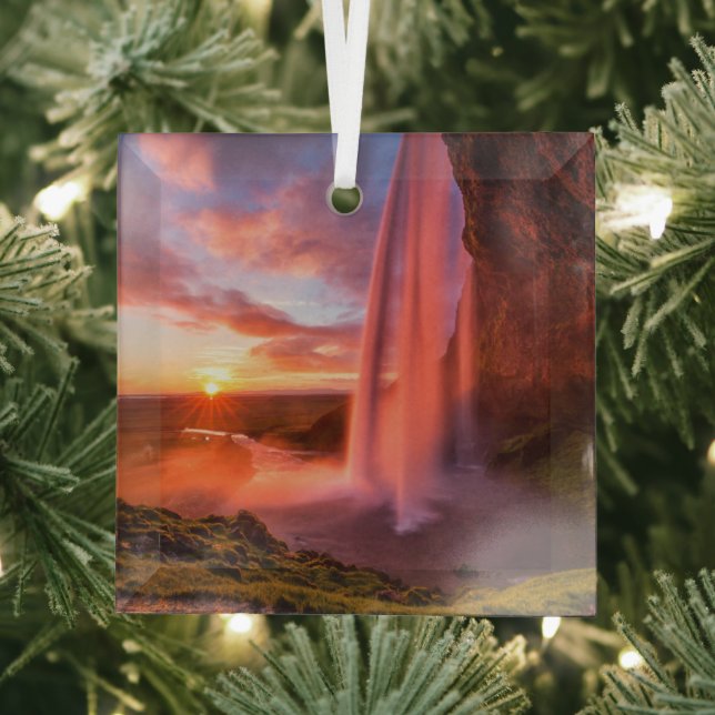 Waterfalls | Seljalandsfoss Waterfall Glass Tree Decoration (Insitu)