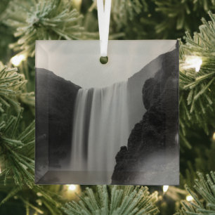 Waterfalls   Skogafoss Waterfall, Iceland Glass Tree Decoration
