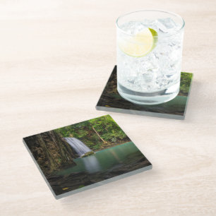 Waterfalls Spring Rainforest Waterfall Thailand Glass Coaster