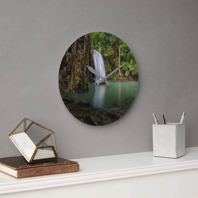 Waterfalls | Spring Rainforest Waterfall Thailand Large Clock (Office)