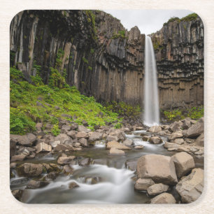 Waterfalls Svartifoss Waterfall, South Iceland Square Paper Coaster