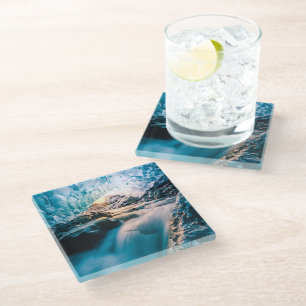 Waterfalls Vatnajokull Glacier, Eastern Iceland Glass Coaster