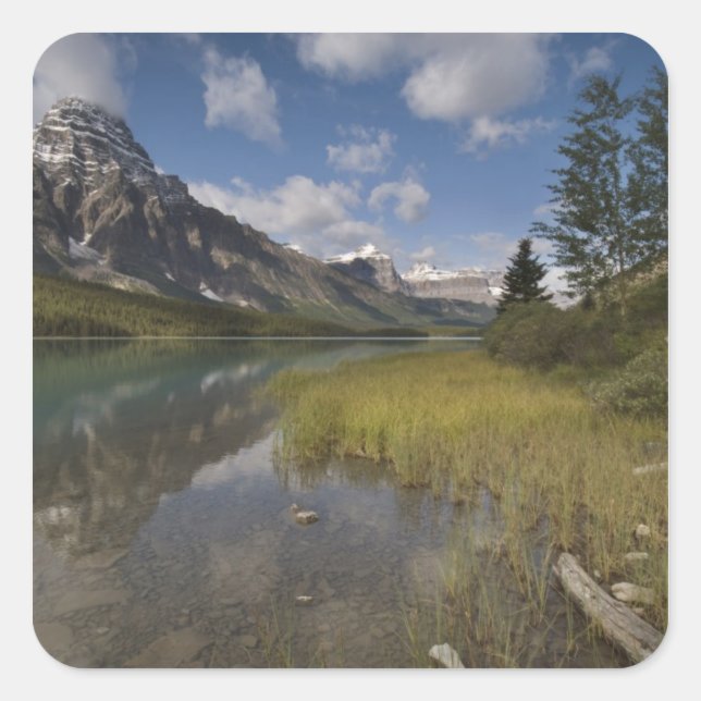 Waterfowl lake along the Icefields parkway, Square Sticker (Front)