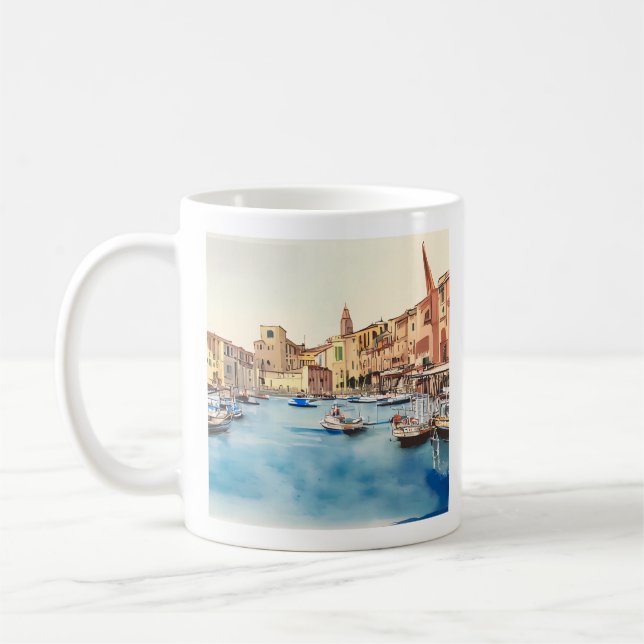 Waterfront And Boats In The Harbour, Italian Coffee Mug (Left)