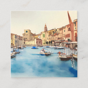Waterfront And Boats In The Harbour, Italian Square Business Card