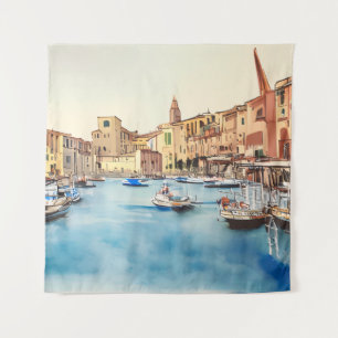 Waterfront And Boats In The Harbour, Italian Tapestry