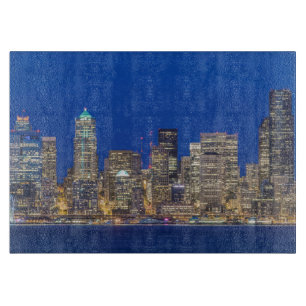 Waterfront and Downtown Skyline at Twilight Cutting Board