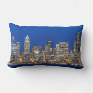 Waterfront and Downtown Skyline at Twilight Lumbar Cushion