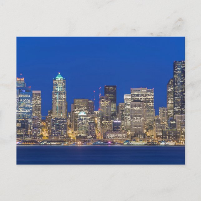 Waterfront and Downtown Skyline at Twilight Postcard (Front)