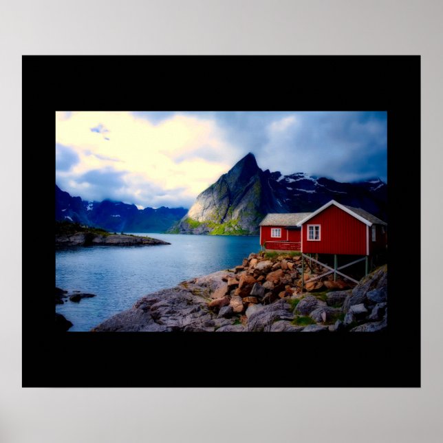 Waterfront Cottage Scenic Norway Poster (Front)