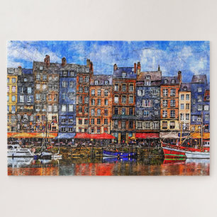 Waterfront of Honfleur harbour in Normandy, France Jigsaw Puzzle