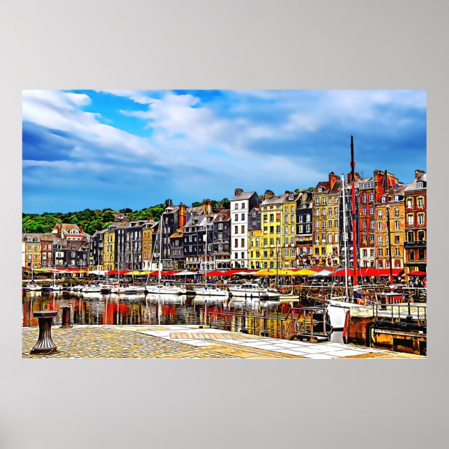 Waterfront of Honfleur harbour in Normandy, France Poster (Front)