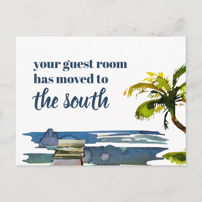 Waterfront Palm Tree Guest Room Moved New Address Announcement Postcard (Front)