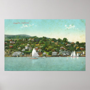 Waterfront View of the City, Sail Boats Poster