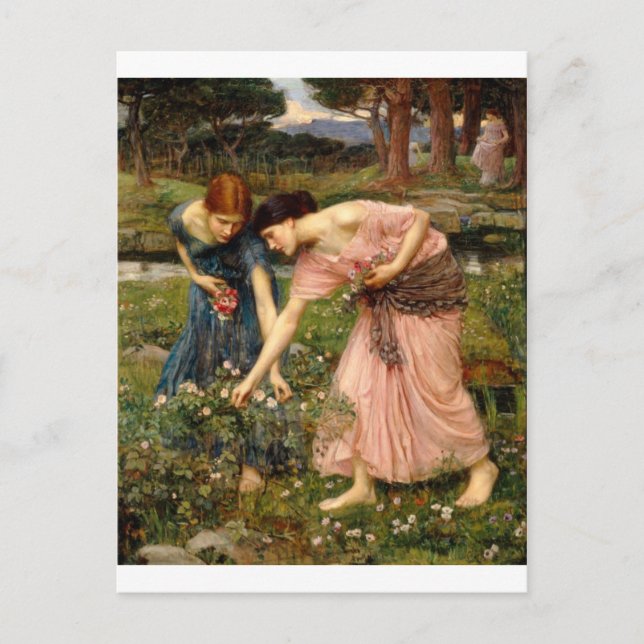 Waterhouse-gather_ye_rosebuds-1909. Postcard (Front)