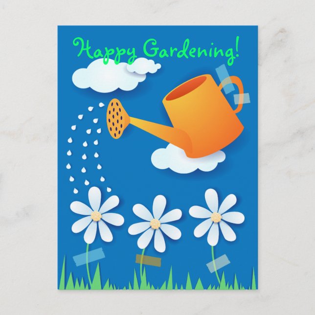 Watering can and flowers, postcard (Front)