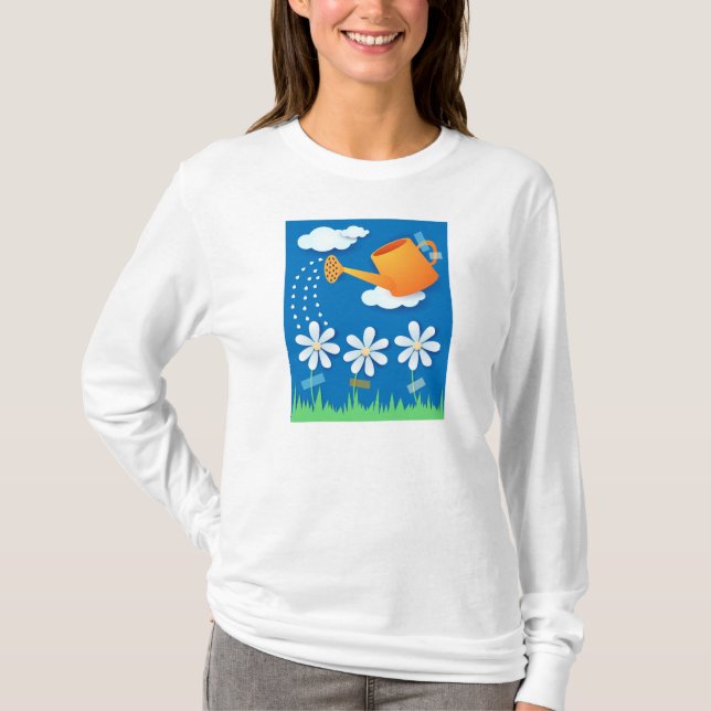 Watering can and flowers, shirt (Front)
