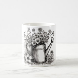 Watering can, Black & white art , Spring Art, Coffee Mug