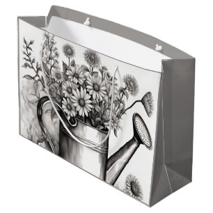 Watering can, Black & white art , Spring Art Large Gift Bag