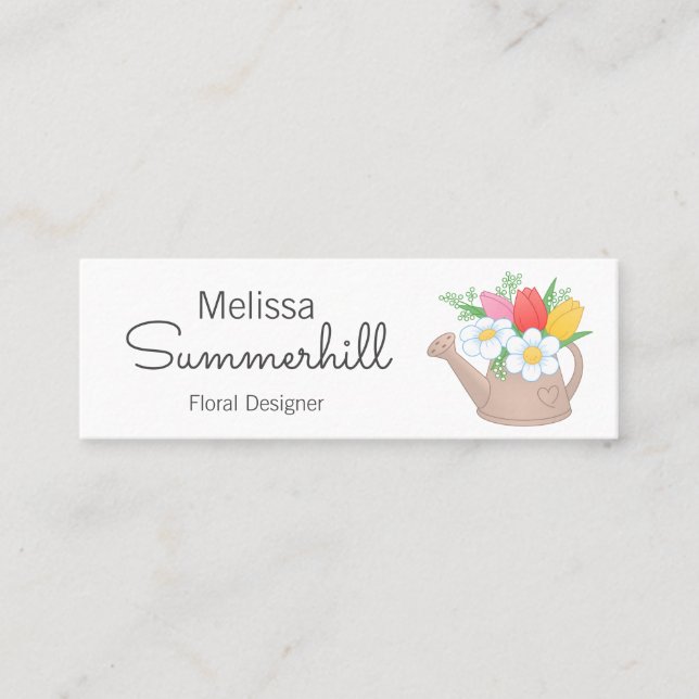 Watering Can Floral Arangement Designer Mini Business Card (Front)