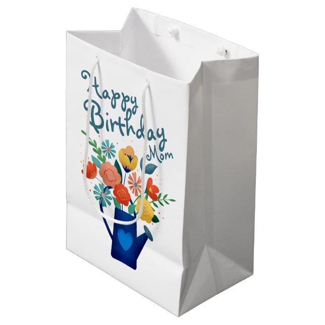 Watering Can Full of Flowers Happy Birthday Mum Medium Gift Bag (Front Angled)