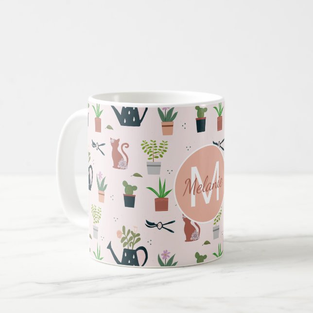 Watering Can Plants Cats Personalised Gardening Coffee Mug (Front Left)