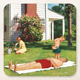 Watering Father Square Paper Coaster