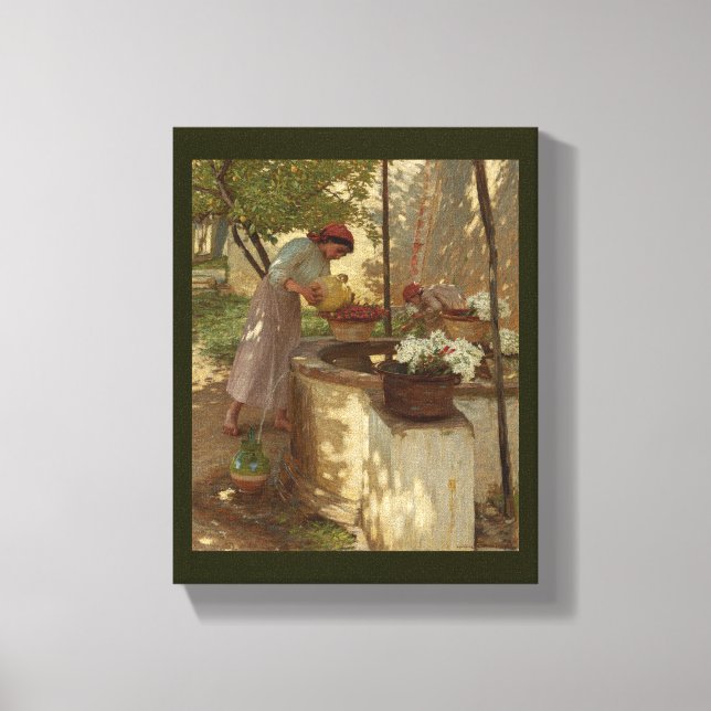 Watering Flowers from Well Canvas Print (Front)