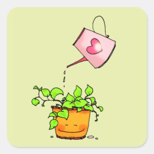 Watering Love, Happy Houseplant Square Sticker