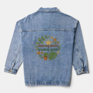 Watering Plants Breaking Cycles Retro Botanical Denim Jacket