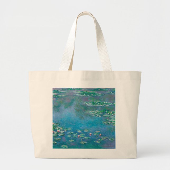 Waterlilies by Claude Monet Fine Art Painting Large Tote Bag (Front)
